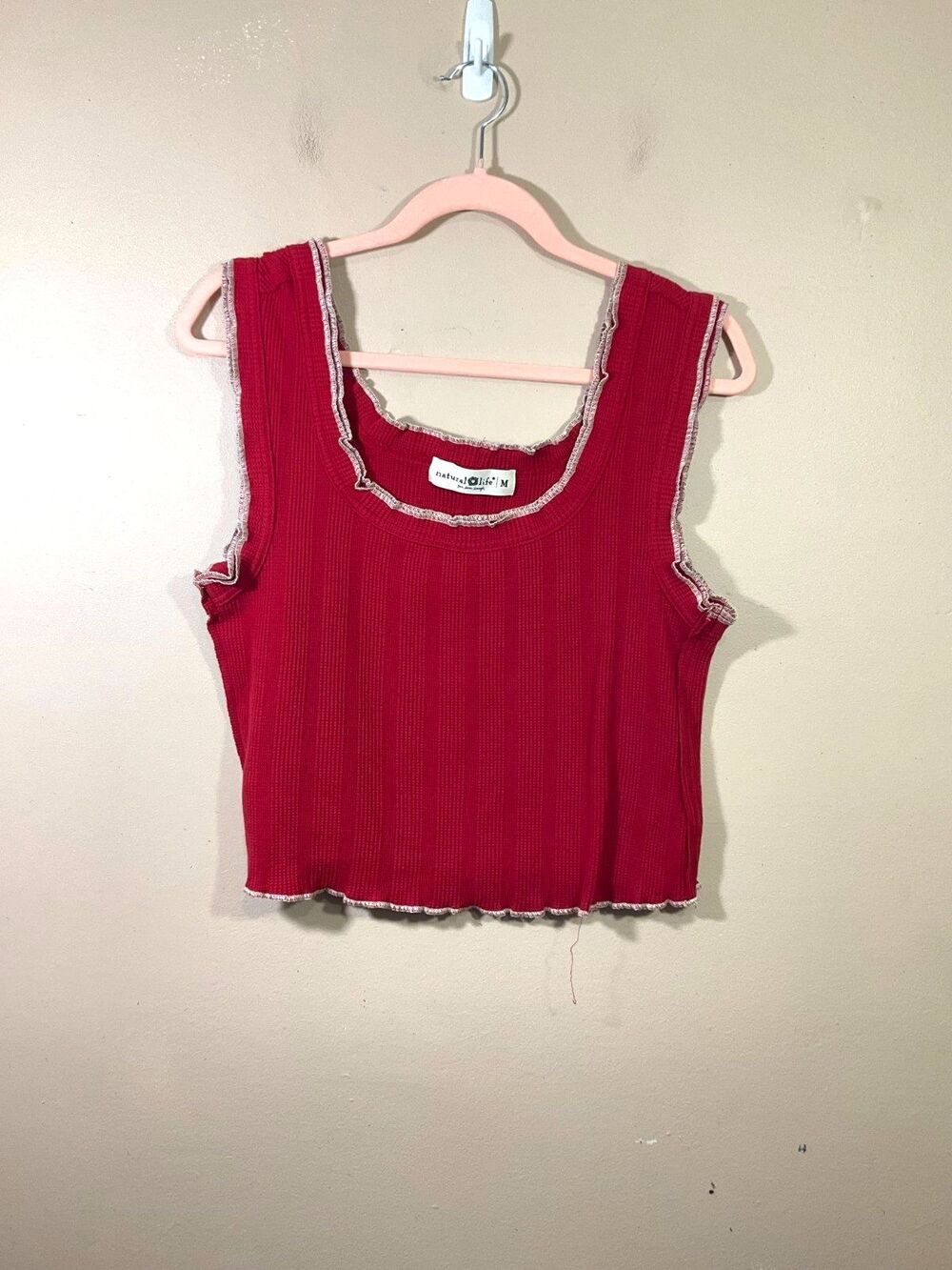 Natural Life Womens Waffle Knit Crop Top M Red Boho Hippie Festival Lagenook